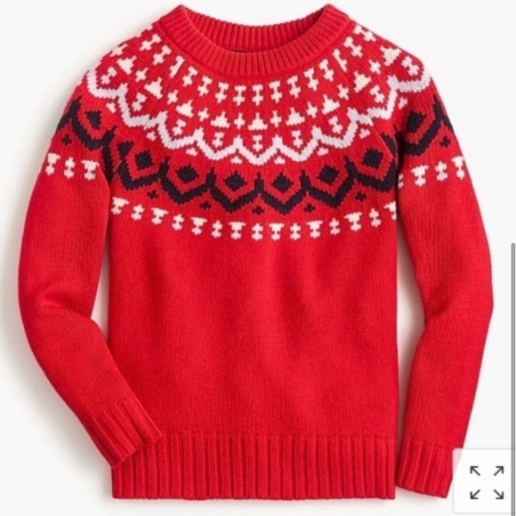 J. Crew Red Fair Isle Merino Wool Sweater - Picture 3 of 9